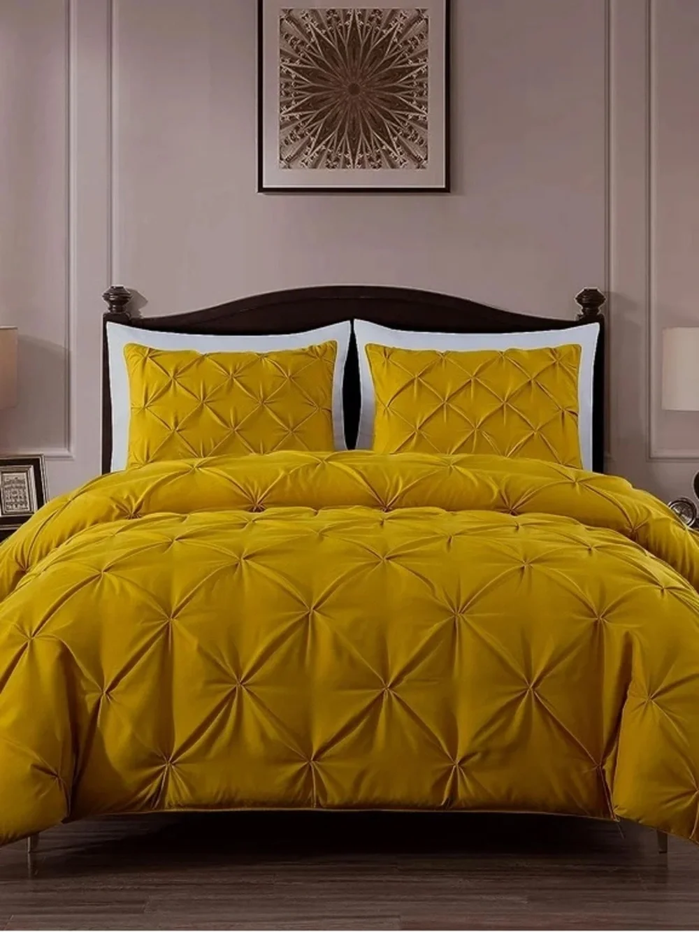Mustard Yellow Queen 3 piece Pintuck Comforter Set